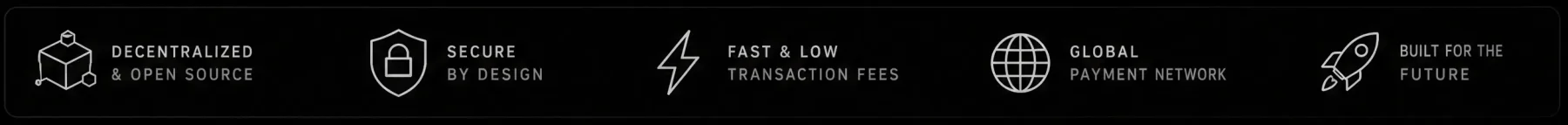 Decentralized & open source · Secure by design · Fast & low transaction fees · Global payment network · Built for the future